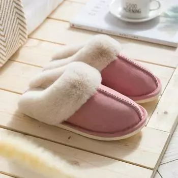 Suede cotton slippers Home autumn and winter couple warm thick hair slippers Men s and women s slippers, cotton shoes 36-37