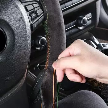 Suede Cowhide DIY Hand Sewn Car Steering Wheel Covers Auto Steering Wheel Protector Fashion Non-slip 38cm Car Accessories