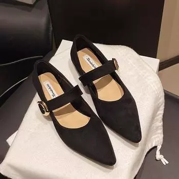 Suede inner height increase pointed tip shallow mouth single shoes women s spring and autumn new gentle fairy Mary Jane shoes 35