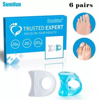Sumifun, 6 пар, мягкие силиконовые разделители для пальцев с отверстием на одном пальце, чехол для пальцев, защита для пальцев, корректор для пальцев, уход за ногами, синий и белый