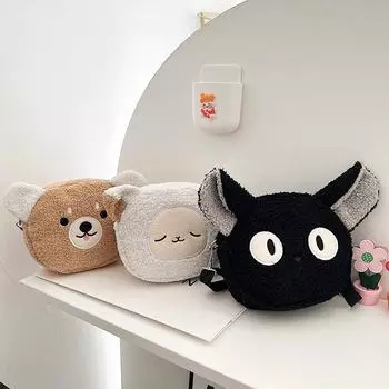 Сумка через плечо из плюшевой овечьей шерсти с рисунком - модный женский стиль осень/зима 2021 г. чёрный