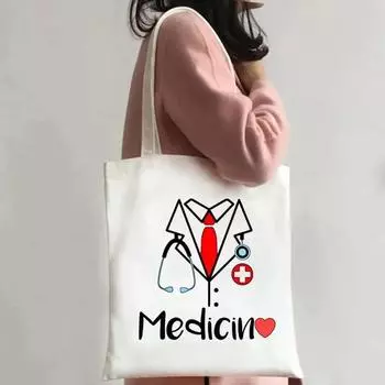 Сумка через плечо Nurse Life, женская сумка-тоут из холста, медицинская сумка через плечо, эко-портативная дорожная сумка для покупок 35x40cm