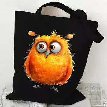 Сумка через плечо с принтом акварельных животных Birde Женская мода Мультяшная сова Холщовая сумка-тоут Смешные женские сумки Harajuku Birde в стиле аниме
