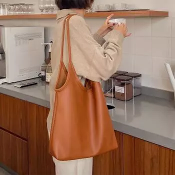 Сумка для покупок College Wind Mother Bag Fashion Everything Мягкая кожаная сумка через плечо Женская чёрный