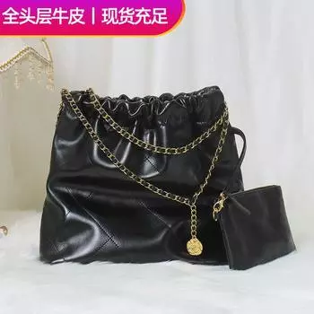 Сумка для покупок Xiaoxiang, первый слой, коровья кожа, ромбовидная цепочка, большая вместимость, кожа, 22 мешка, мешок для мусора