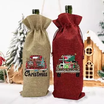 Сумка для винной бутылки с принтом на машине, чехол для ретро-бутылки вина, рождественская сумка для хранения винных бутылок, украшение для дома, кухни, подарок на новый год