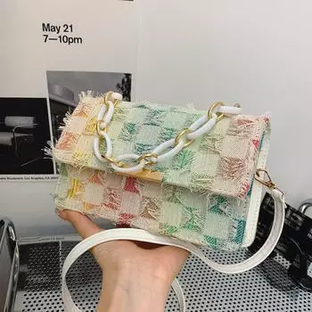 Сумка из денима Niche design, женская, новинка 2024 года, сумка через плечо с цепочкой и ромбовидной кисточкой, универсальная сумка-мессенджер из зарубежной ткани чёрный
