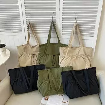 Сумка из композитной ткани с однотонной молнией, простая модная сумка через плечо, мягкая сумка-тоут для поездок на работу чёрный