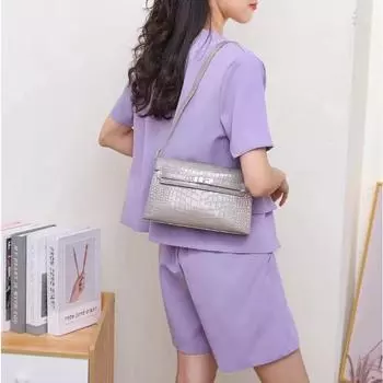 Сумка Kelly Bag с крокодиловым принтом, женская сумка из натуральной кожи, модная сумка премиум-класса через плечо One Size чёрный