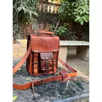 Сумка коричневая через плечо из натуральной винтажной козьей кожи 10 x 13 x 3 in коричневый