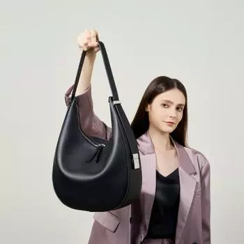 Сумка Niche Design из коровьей кожи, сумка через плечо на одно плечо, сумка-ведро из натуральной кожи в форме полумесяца, женская сумка чёрный