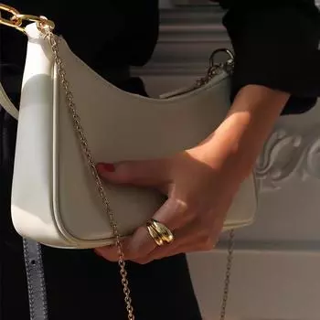 Сумка-палка Underarm Cool Drag Style на одно плечо Niche Design Leather Zipper на одно плечо Vintage Chain Handbag белый