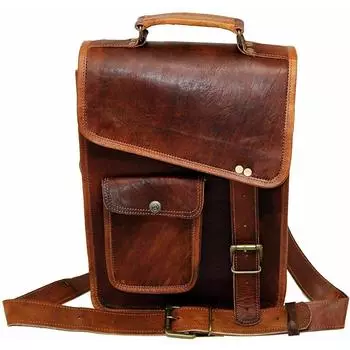 Сумка-портфель Messenger Real Satchel из натуральной кожи для ноутбука, винтажная сумка из козьей кожи 10 x 13.5 x 4 in коричневый
