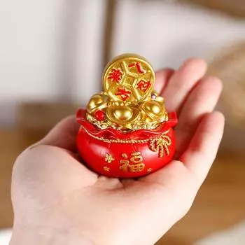 Сумка с деньгами, орнамент из смолы, красная счастливая сумка, статуя, праздничный декор стола на Новый год, весенний фестиваль