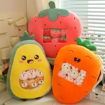 Сумка с фруктами, мягкая игрушка, плюшевая подушка для закусок, клубника, банан, авокадо, морковь, детские игрушки, подарок на день рождения для девочки