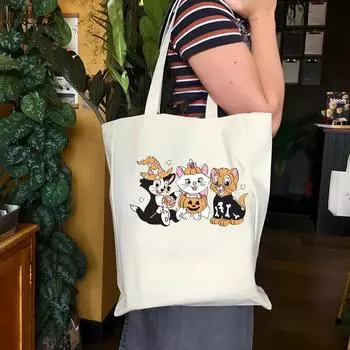 Сумка-тоут Cataholic Кошачья мама, которая любит магию, сумка через плечо Кошки на Хэллоуин Сумка-тоут Magic Cat Сумка-тоут женская модная сумка-тоут WHITE