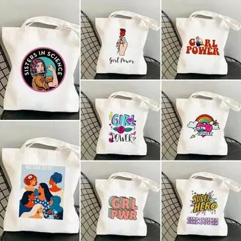 Сумка-тоут Girl Power Print, уличная модная эстетическая сумка через плечо, эко-сумки для путешествий, повседневные сумки для покупок 35x40cm