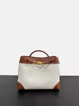 Сумка-тоут Niche Canvas Patchwork Leather с восемью символами и пряжкой из металлического банта Простая и модная сумка через плечо Накладная Сумка на плечо для женщин 26x10x20cm бездна