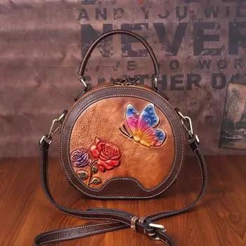 Сумки через плечо Butterfly Loves Flower Embossing, сумки из натуральной кожи, винтажный дизайн, сумка через плечо для женщин, дамский кошелек на молнии GZW 19cm*17cm*8cm