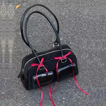 Сумки через плечо из искусственной кожи с двойными карманами для женщин, женские сумки через плечо, женские сумки и кошельки большой емкости only red ribbo чёрный