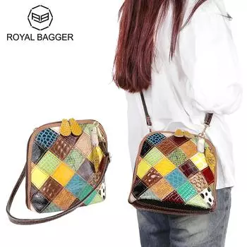 Сумки через плечо Royal Bagger из натуральной кожи, портмоне в клетку с цветной строчкой, роскошная женская сумка через плечо 1767