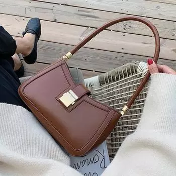 Сумки на плечо для женщин, однотонные сумки из искусственной кожи, трендовые сумки с замком 2024, маленький кошелек, ручная женская дизайнерская сумка на молнии чёрный