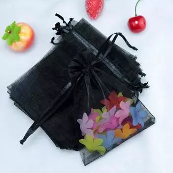 Сумки с выдвижными ящиками Подарочные мешочки 50 шт./лот Упаковочные пакеты для ювелирных изделий Подарочная упаковка Украшения для вечеринок Популярные косметические сумки из органзы Рекламные свадебные 7x9cm чёрный