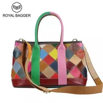 Сумки-тоут в стиле пэчворк Royal Bagger с цветными блоками, кошелек-саквояж из натуральной кожи, роскошная женская сумка через плечо с верхней ручкой 1728