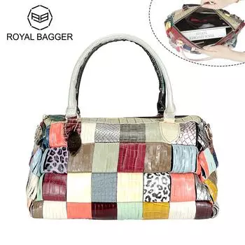 Сумки-тоут в стиле пэчворк Royal Bagger с цветными блоками, кошелек-саквояж из натуральной кожи, роскошная женская сумка через плечо с верхней ручкой 1771