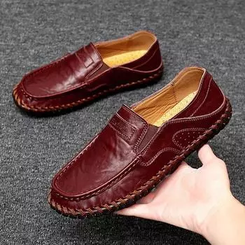 Summer 2025 New Large Size Leather Handmade Retro Sleeve Men s Leather Shoes Street Versatile Fashion Shoes 39 темно-коричневого