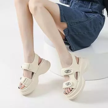 Summer 6.5CM Plus High Thick-Soled Sandals Outdoor Beach Summer Fashion Causal Sandals Fashion Breathable Wedges Beach Slippers 35 чёрный