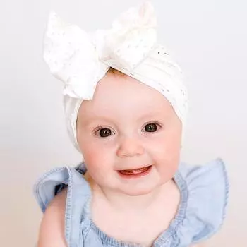 Summer Baby Bow Turban Hat Soft Elastic Baby Bonnet Hat for Newborn Girls Solid Color Breathable Infant Kids Beanie белый