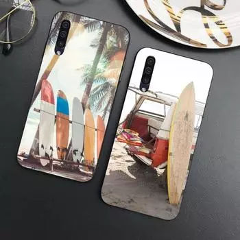 Summer Beach Surfboard Surfing Phone Case For Samung A32 A51 A52 NOTE 10 20 S10 S20 S21 S22 Pro Ultra Black PC Glass Phone Cover Samsung S22