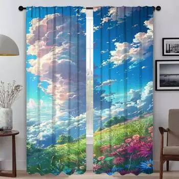 Summer Blackout Curtain for Room 2 Panel Tulle for Bedroom Kitchen Curtains Home Interior Curtains Partition Shades Living Child W50xH70cmx2pcs-CL