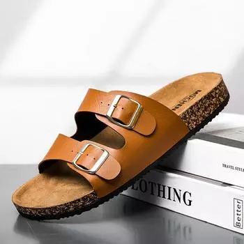Summer Boken slippers wear double button open-toed couple cool slippers men s one-word cool slippers slippers 36 чёрный