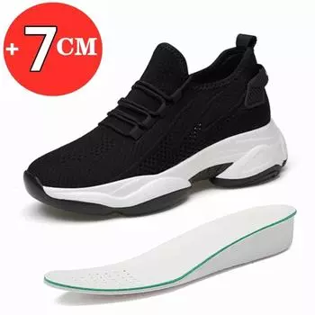 Summer Breathable Sneakers Men Elevator Shoes Height Increase For Men Casual Insole 7cm Sport Shoes Man Shoes Taller 37 чёрный