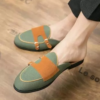 Summer breathable toe semi-drag sandals men s casual loafers men s slip-on flats driving shoes plus size 38-47 38 чёрный