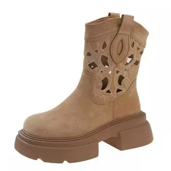 Summer Breathable Womens Platform Boots Chunky Heel Ladies Spring Shoes Thick Bottom Zipper Street Style Riding equestrian boots 35 хаки