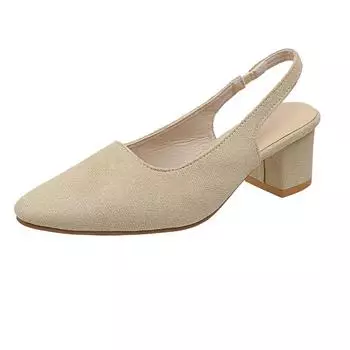 Summer Casual Elegant Woman Shoes with Medium Heels Sandals Designer Slip-on Fashion Round Tip Office Comfortable 36 чёрный