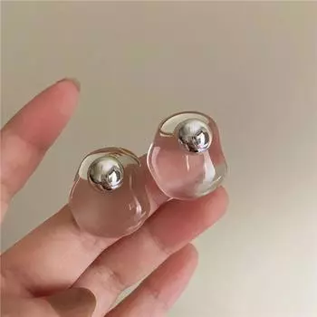 Summer Cool Cool ~ Fancy French Style Retro Transparent Geometric Ear Studs Accessible Luxury Small Fairy Elegant Ins Earrings Asymmetrical transparent resin Silver Needle