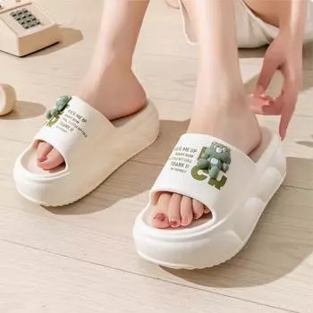 Summer EVA Beach Slippers for Women Anti-Slip Platform Simple Pure Color Letter Printing Cute Bear Decoration Sandals 35-40