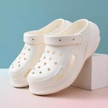 Summer EVA thick-soled hole shoes for women, wearing heightened and breathable bag heads, dragging non-smelly feet, wear-resistant cool slippers 35-36 белый