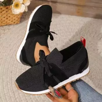 Summer fashion fly-woven mesh casual single shoes light sole breathable large size wind lace-up women s shoes 36 чёрный