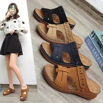 Summer Fashion Outwear New Low Slope Heel Slippers Large Size Casual Lightweight Breathable Women s Orthopaedics Shoes 35 темно-коричневого