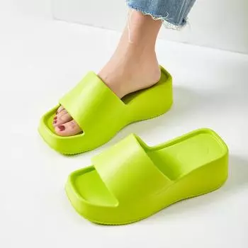 Summer Fashion Thick Sole Wedge Heel Slippers for Women Outdoor Indoor Eva Slides Woman Lightweight Non Slip Bathroom Flip Flop 36-37(Fit35-36) белый