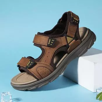 Summer foreign trade explosion men s cowhide open-toed breathable and durable sandals can be 38 чёрный