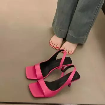 Summer Gladiator Women Sandals Fashion Square Toe Stripper Party Shoes Ladies Elegant High Heel Sandalias 35
