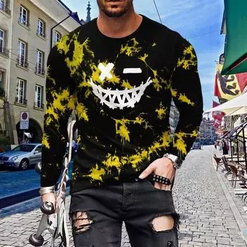 Summer Hip Hop Funny Men 3d Printed Long Sleeve T-Shirt O Collar Loose Light Sun Protection Casual Top Creative Harajuku Fashion S