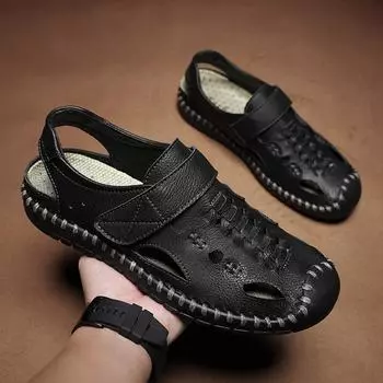 Summer Hollow Out Wading Casual Sandals for Men 2024 New Baotou Sports Shoes Men Dad Driving Sandals for Male Soft Soles Sandals 38 чёрный