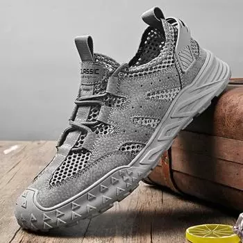 Summer Hot Selling Men s Oxford Shoes Thick Soled Wear-resistant Outdoor Hiking Shoes Men s Mesh Shoes Breathable Versatile 38 серый